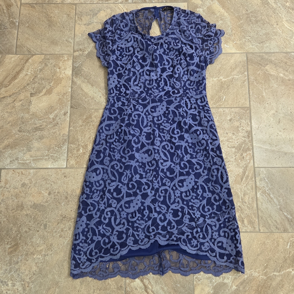 Pure Sugar Elegant Blue Lace High Low Dress Small Lace Scalloped Edge‎
